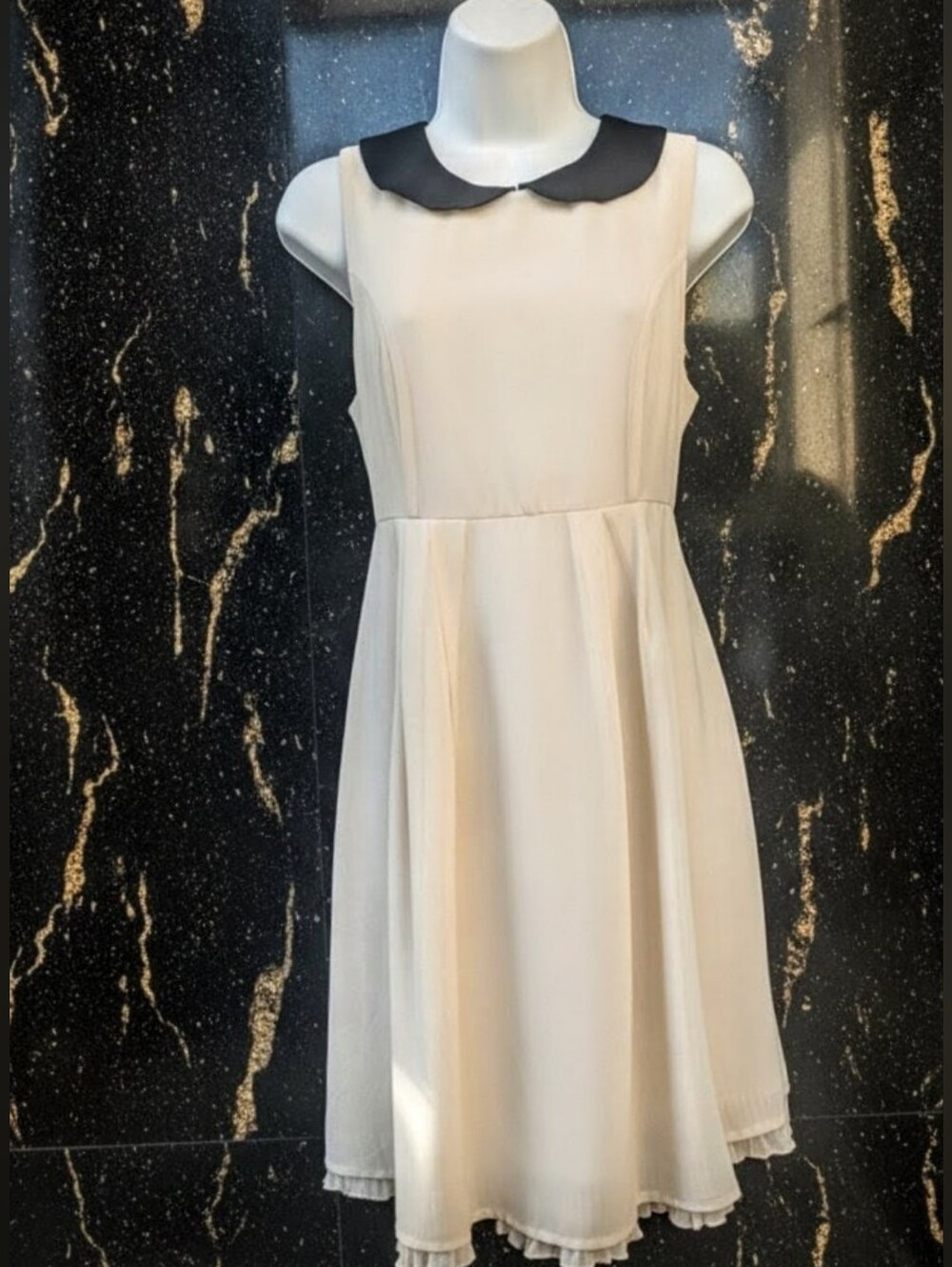 Cream Peter Pan Collar Sleeveless Dress,Bachelorette Dress, Spring Vera Moda